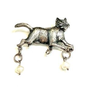 .925 Cat Vintage Brooch Sterling Silver Jewelry #cat collector #cat
